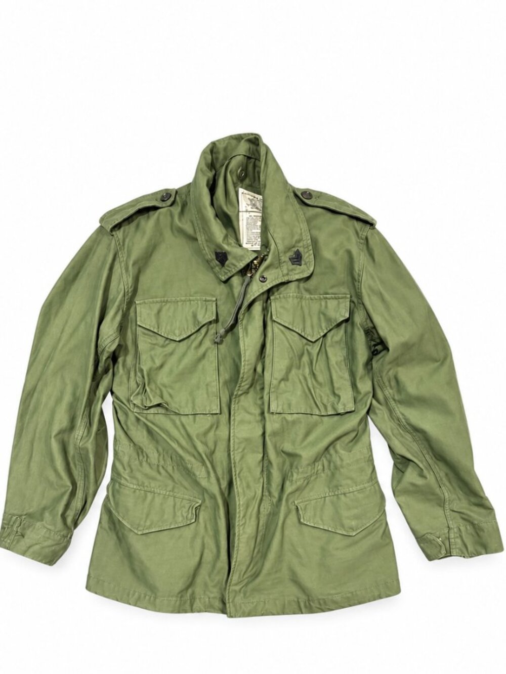 Vintage 1976 US Military M65 Field Jacket Small Long OG Green Rank Pins
